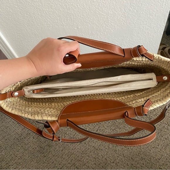 Straw Tote Bag with Brown leather Accents - Picture 3 of 3